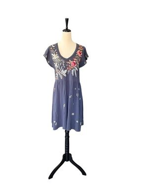 Johnny Was Manu Flutter Sleeve Knit Floral Embroidered Tunic Dress Size Small